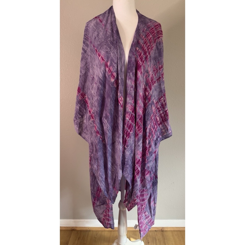 Boho Purple Tie Dye Kimono Duster Oversized Draped Lagenlook Festival Small